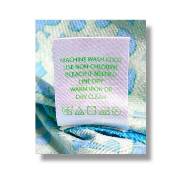 Lilly Pulitzer S Cotton Blouse Blue Green Print Split Neck Tunic Top Side Ties - Picture 9 of 10